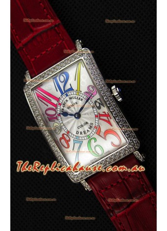 Franck Muller Long Island Color Dreams Ladies Swiss Replica Watch - Red Strap
