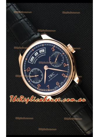 IWC Portugieser Annual Calender Midnight Blue Pink Gold IW503504 1:1 Mirror Replica