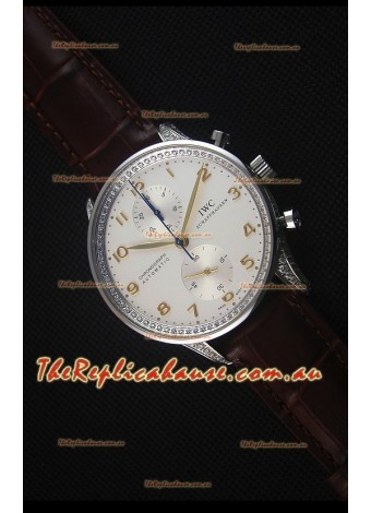 IWC Portuguese Chronograph Stainless Steel with Diamonds 1:1 Mirror Replica Watch