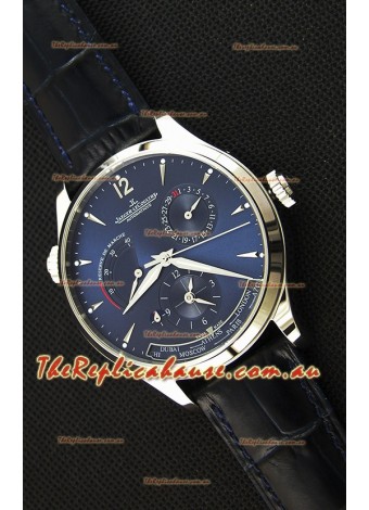 Jaeger LeCoultre Master Geographic Power Reserve Steel Case Steel Blue Dial Swiss Replica Watch 