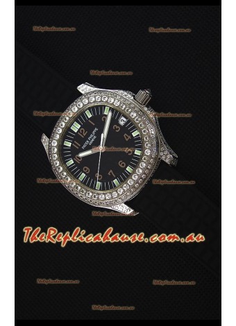 Patek Philippe Aquanaut Swiss Replica Watch with Diamonds Encrusted Casing 
