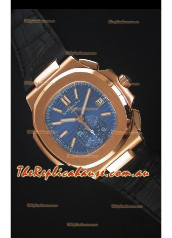 Patek Philippe Nautilus 5980 Chronograph Rose Gold in Blue Dial - 1:1 Mirror Replica