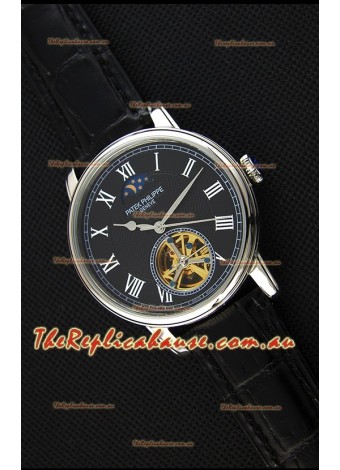 Patek Philippe Japanese MoonPhase Tourbillon Replica Watch Black Dial