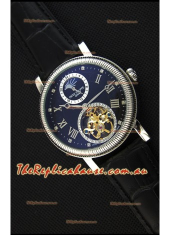 Patek Philippe Japanese MoonPhase Tourbillon Replica Watch Black Dial