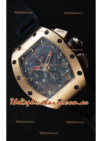 Richard Mille RM011-FM Felipe Massa Pink Gold Plated Titanium Case Watch in Black Strap