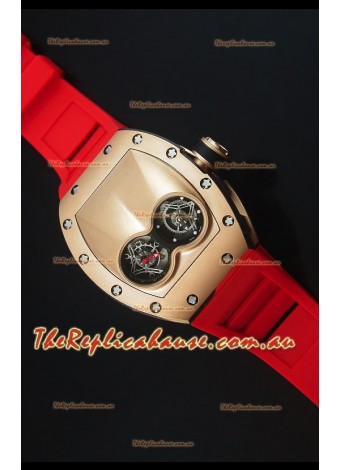 Richard Mille RM053 Tourbillon Pablo Mac Donough Pink Gold Case Red Strap Swiss Watch