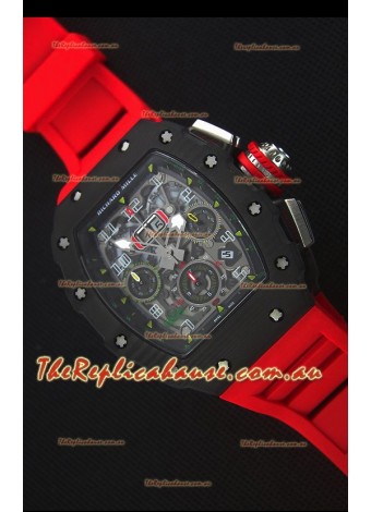 Richard Mille RM011-03 One Piece Black Forged Carbon Case Watch in Red Strap