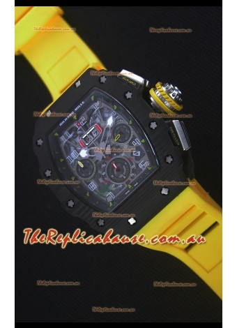 Richard Mille RM011-03 One Piece Black Forged Carbon Case Watch in Yellow Strap