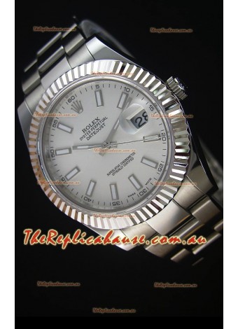 Rolex Datejust II 41MM with Cal.3136 Movement Swiss Replica Watch in White Dial Stick Markers 