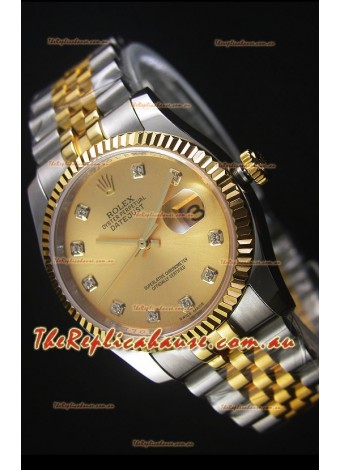 Rolex Datejust Replica Watch Gold with Diamonds Dial in 36MM with 3135 Swiss Movement 