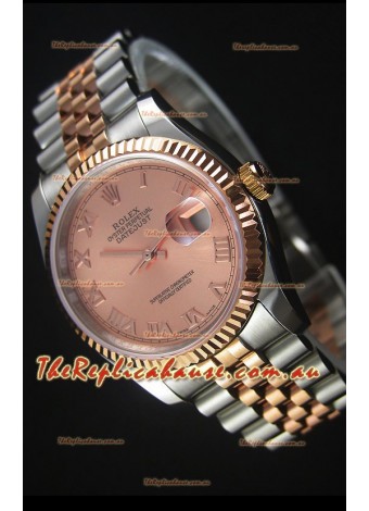Rolex Datejust Replica Watch Rose Gold with Roman Dial in 36MM with 3135 Swiss Movement 
