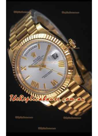 Rolex Day-Date 40MM Replica Watch in Silver dial with Roman Hour Numerals Cal.3255 Swiss Movement