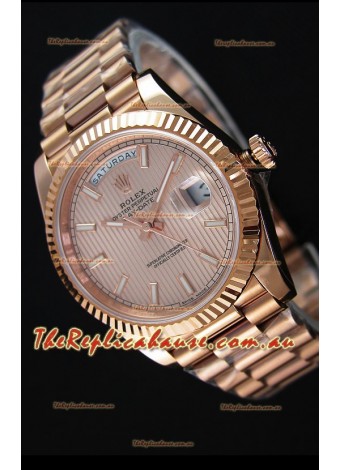 Rolex Day-Date 40MM Rose Gold in Pink Gold Textured Dial Roman Numerals Swiss Watch