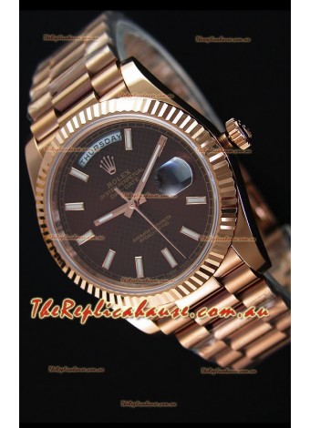 Rolex Day-Date 40MM Rose Gold in Brown Textured Dial Stick Markers
