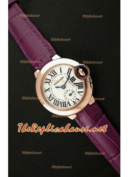 Ballon De Cartier Ladies Watch in Pink Gold with Black Leather Strap