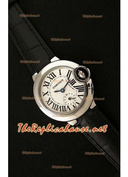Ballon De Cartier Ladies Watch in Stainless Steel in Black Leather Strap