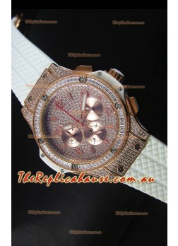 Hublot Big Bang Rose Gold Watch Quartz Movement in White Strap