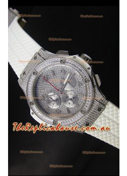Hublot Big Bang Rose Stainless Steel Watch Quartz Movement in White Strap