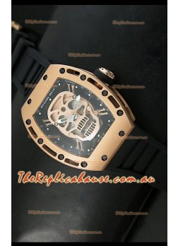 Richard Mille RM052 Skull Tourbillon Swiss Replica Watch in Pink Gold Casing