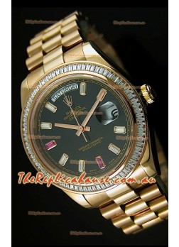 Rolex Day Date II 41MM Swiss Replica Watch - Black Dial - 1:1 Mirror Replica Watch 