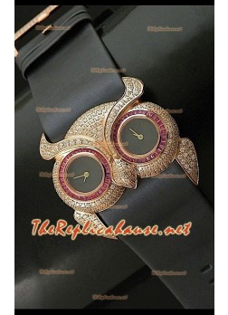 Chopard Animal World Ladies Owl Watch in Rose Gold Black Dial