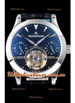 Jaeger LeCoultre Perpetual Tourbillon 904L Steel Case Black Dial Swiss Replica Timepiece 