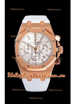 Audemars Piguet Royal Oak Chronograph White Dial Rose Gold on 904L Steel -  1:1 Mirror Replica