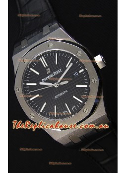 Audemars Piguet Royal Oak 41MM Black Dial Leather Strap - 1:1 Mirror Ultimate Edition