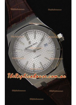 Audemars Piguet Royal Oak 41MM Silver Dial Leather Strap - 1:1 Mirror Ultimate Edition