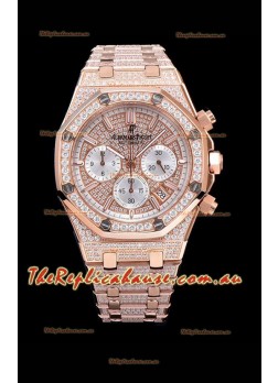 Audemars Piguet Royal Oak Chronograph 41MM Swiss Quartz Watch with Diamonds Embedded Casing in Rose Gold