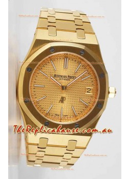 Audemars Piguet Royal Jumbo Oak Extra Thin Swiss Replica Yellow Gold - 1:1 Mirror Replica Watch Gold Dial