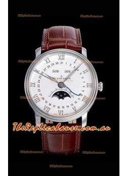 Blancpain "Villeret Quantième Complet" 904L Steel Swiss Watch in Off-White Dial