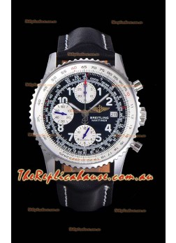 Breitling Navitimer Chronograph 41MM Swiss Replica Watch in 904L Steel Casing - Black Leather Strap