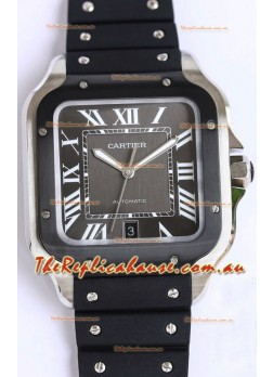 Santos De Cartier 1:1 Black DLC Bezel Swiss Replica Watch 40MM - Rubber Strap