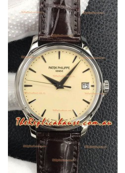 Patek Philippe Calatrava 5227G-001 Pale Yellow Dial 1:1 Mirror Swiss Replica Steel Casing