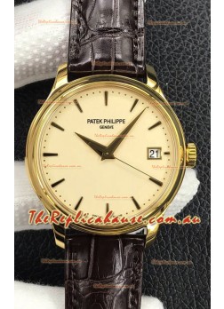 Patek Philippe Calatrava 5227J-001 Pale Yellow Dial 1:1 Mirror Swiss Replica Yellow Gold Casing