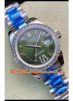 Rolex Datejust 28MM Swiss Replica in 904L Steel in Green Dial - 1:1 Mirror Replica