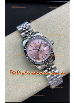 Rolex Datejust 28MM Swiss Replica in 904L Steel in Pink Dial - 1:1 Mirror Replica