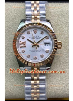 Rolex Datejust 28MM Swiss Replica in 904L Steel 2 Tone Rose Gold in White Dial - 1:1 Mirror Replica