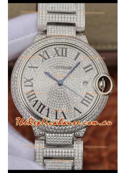 Ballon De Cartier Swiss Automatic Watch with Diamonds Embedded Dial and Casing - 42MM