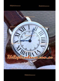 Ronde De Cartier Swiss Replica Watch - White dial in Leather Strap