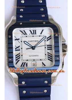 Santos De Cartier 1:1 Blue DLC Bezel Swiss Replica Watch 40MM - Rubber Strap