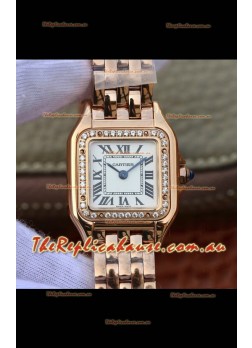 Cartier PANTHERE Edition 1:1 Mirror Swiss Watch Rose Gold White Dial - Diamonds Bezel