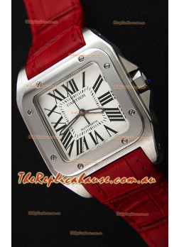 Cartier Santos De Cartier 1:1 Mirror Replica Red Strap 33MM Ladies Watch 
