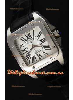 Cartier Santos De Cartier 1:1 Mirror Replica Black Strap 33MM Ladies Watch 