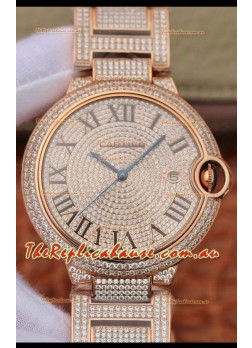 Ballon De Cartier Swiss Automatic Watch with Diamonds Embedded Dial and Casing - 42MM
