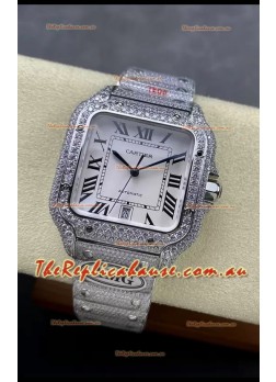Cartier "Santos De Cartier" 904L Steel White Dial 1:1 Mirror Replica - 40MM - Genuine Diamonds