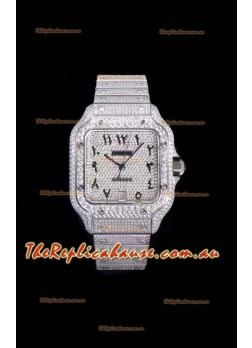 Santos De Cartier Swiss Replica Watch with Diamonds Embedded Dial in Steel Casing 40MM