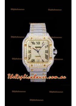 Santos De Cartier Swiss Replica Watch with Diamonds Embedded Dial in Two Tone Casing 40MM