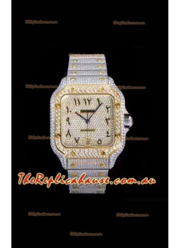 Santos De Cartier Swiss Replica Watch with Diamonds Embedded Dial in Two Tone Casing 40MM